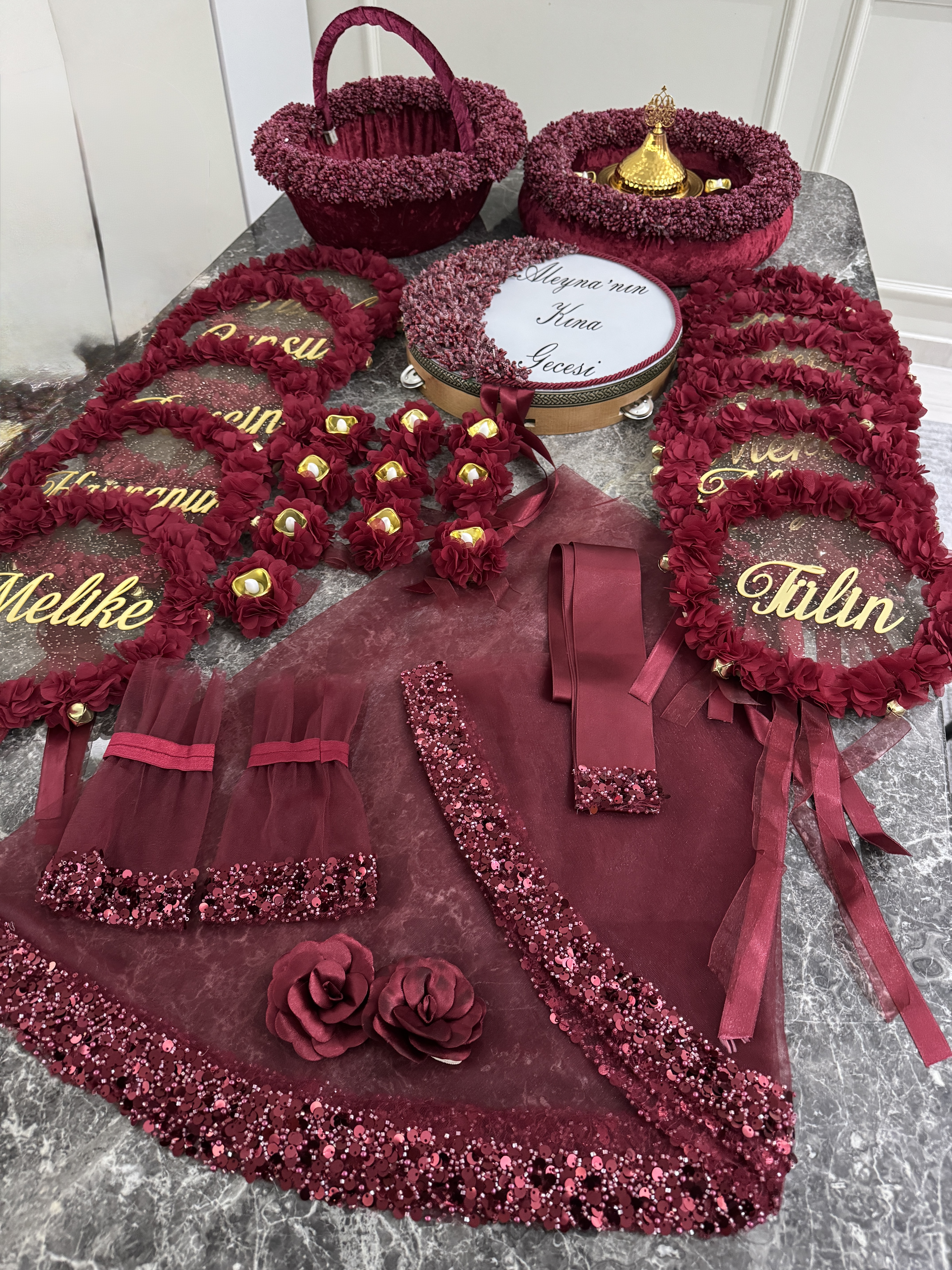 Bordo Zarif Tomurcuklu Kına Seti